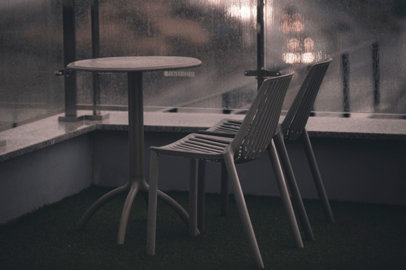 Garden furniture standing in an open yard
